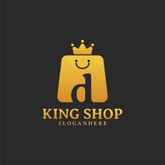 Initial letter D King Shop Logo Design Template. Illustration vector graphic. Design concept shop bag and crown With letter symbol.  Perfect for Ecommerce, sale, discount or store web element.