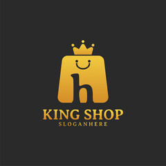 Initial letter H King Shop Logo Design Template. Illustration vector graphic. Design concept shop bag and crown With letter symbol.  Perfect for Ecommerce, sale, discount or store web element.