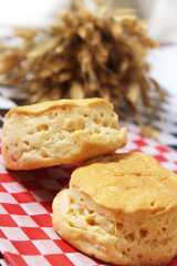 Honey and Wheat Biscuits Close up With Dried Laveder in Background