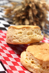 Honey and Wheat Biscuits Close up With Dried Laveder in Background