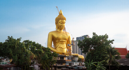 Amazing Wat Pak Nam Phasi Charoen in sunset at Bangkok, Thailand.