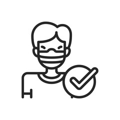 Man wearing medical face masks wearing medical face masks outline icons. Vector illustration. Editable stroke. Isolated icon suitable for web, infographics, interface and apps.