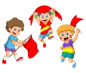 The collection of the boy celebrate and show the support