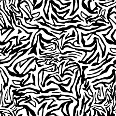 Zebra fur - stripe skin, animal print. Repeating texture. Black and white seamless background. Vector pattern
