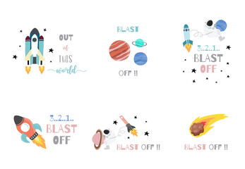 Collection of space object set with astronaut, sun, moon, star,rocket.Editable vector illustration for website, invitation ,postcard and sticker