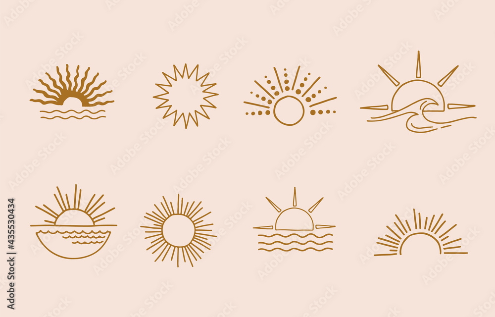 Wall mural Collection of line design with sun.Editable vector illustration for website, sticker, tattoo,icon