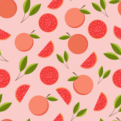 Vector seamless pattern with grapefruits, summer bright juicy print