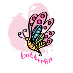 Butterfly doodle. Printable t-shirt design.