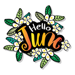 Hello June hand lettering, greeting card.