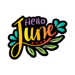 Hello June hand lettering, greeting card.