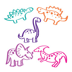 Dinosaur set, hand drawn sketch illustration.
