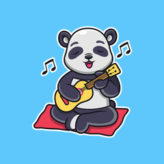 Cute Panda Playing Guitar Cartoon. Animal Vector Icon Illustration, Isolated on Premium Vector