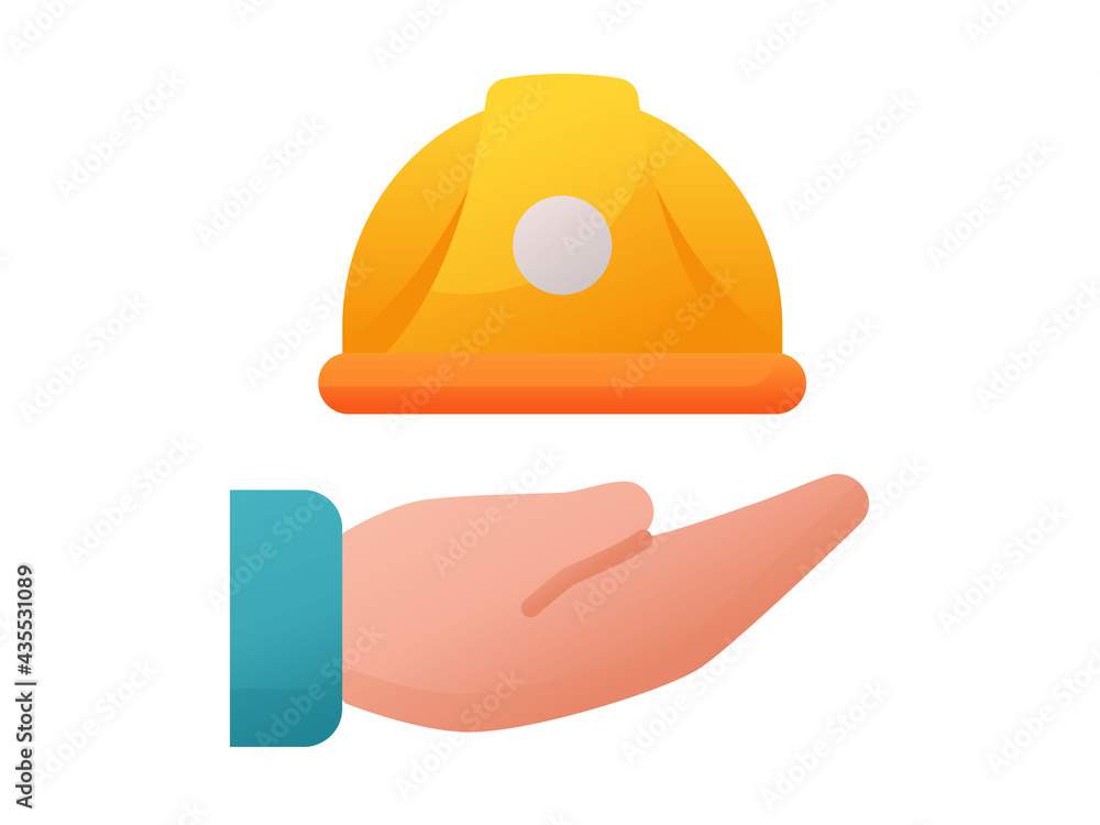 Poster hand helmet single isolated icon with smooth style
