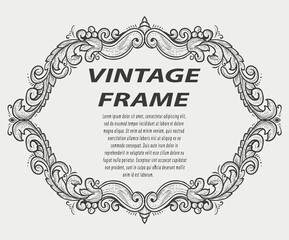 Vintage border frame engraving ornament monochrome style