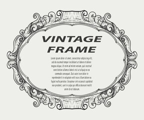 Vintage border frame engraving ornament monochrome style