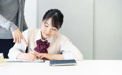勉強する女子学生　学習塾　個別指導　家庭教師
