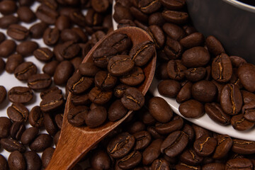Coffee beans and coffee on a white background