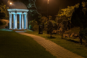 Night scenery of classic gazebo in park