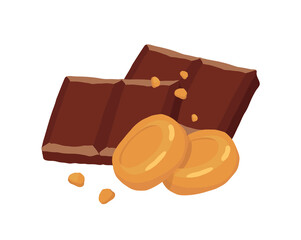 Chocolate and caramel. Outline vector illustration on a white background.