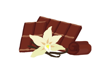 Vanilla chocolate. Vanilla flower. Outline vector illustration on a white background.