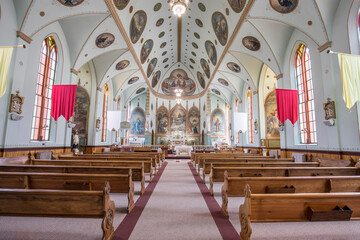 Inside the church looking at the front.