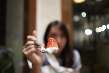person eating cream