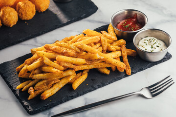 French fries with mayo and ketchup 