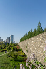Fototapeta premium Gardening and retro architecture in Xuanwu Lake Park, Nanjing, Jiangsu, China