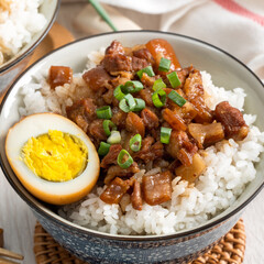 Braised meat over cooked rice, famous and delicious street food in Taiwan.