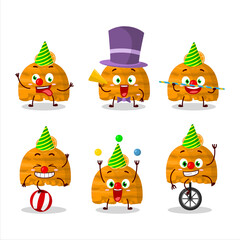 Cartoon character of orange ice cream scoops with various circus shows
