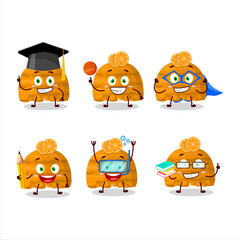 School student of orange ice cream scoops cartoon character with various expressions