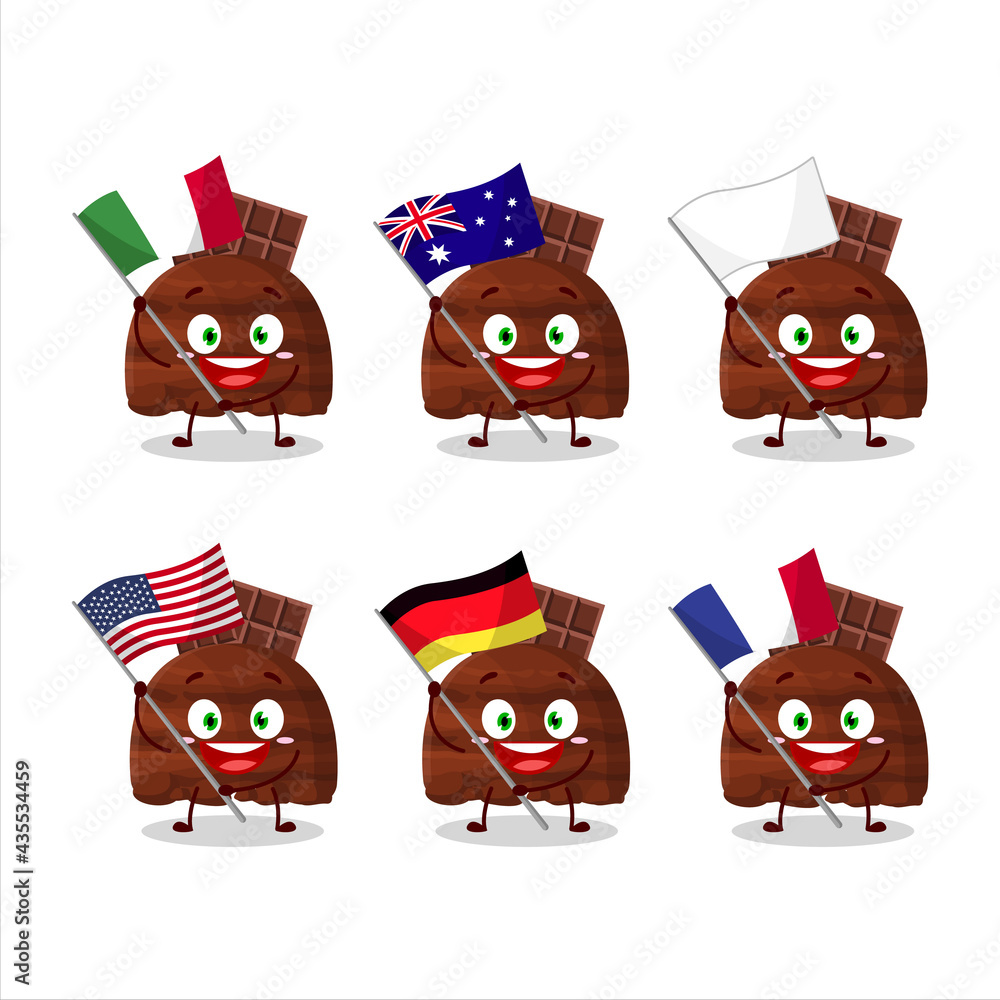 Wall mural chocolate ice cream scoops cartoon character bring the flags of various countries