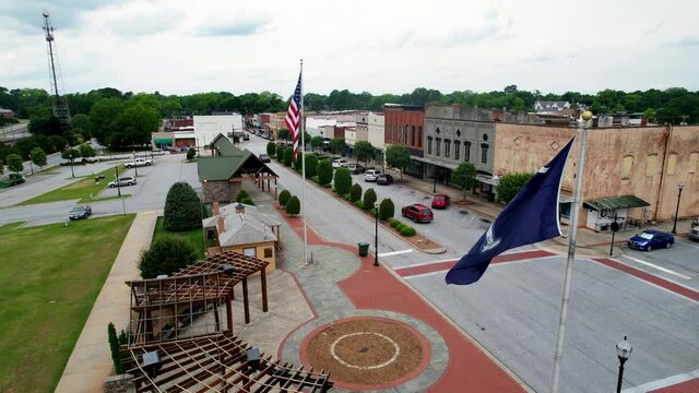 Seneca South Carolina, Seneca South Carolina aerial through the American and South Carolina flags