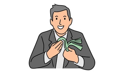 Businessman counting money with smile expression
