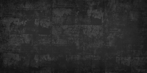 Abstract Horizontal gray and black grunge texture concrete wall banner, blank background