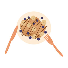 Banana and blueberry pancakes, delicious and healthy breakfast.
