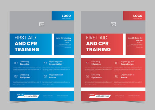 First Aid And Crp Training Flyer Template. First Aid Training Service Promotion Poster Leaflet Template. Crp Training Flyer Poster Design