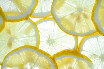 fresh lemon slices background. collection of fruit and vegetable pattern backgrounds. natural yellow background in full frame.
