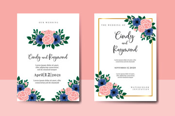 Obraz na płótnie Canvas Wedding invitation frame set, floral watercolor hand drawn Rose With anemone Flower design Invitation Card Template