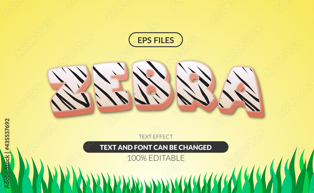 Aufkleber wild animal zebra pattern 3d editable text effect. eps vector file with cute character