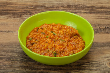 Traditional Georgian Kharcho soup with meat