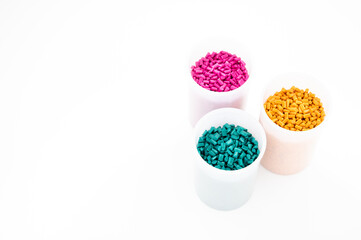 Plastic granules close up for holding,Colorful Plastic granules with white background.