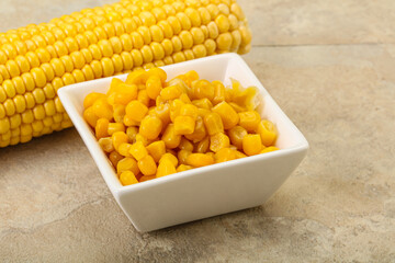 Sweet yellow corn in the bowl