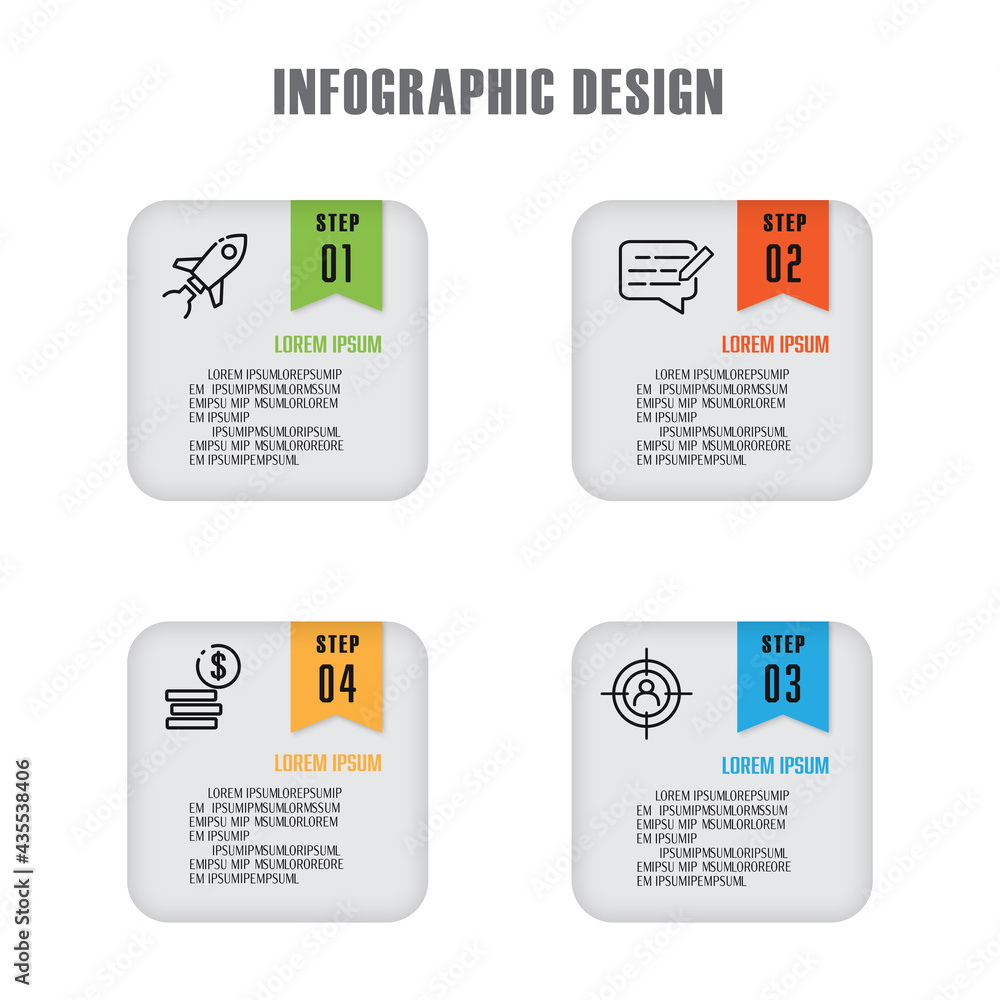 Poster Vector square infographic template design 4 step with concept business icon.