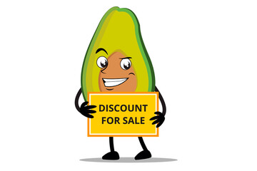 Avocado Cartoon mascot or character holding a sales discount board