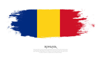 Romania flag brush concept. Flag of Romania grunge style banner background