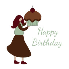 Cute vector illustration of a woman characters celebrating Birthday.