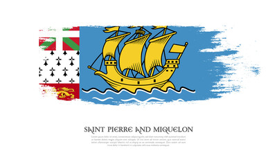 Flag of Saint Pierre and Miquelon grunge style banner background