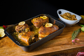 Crispy roasted pork knuckles from the oven