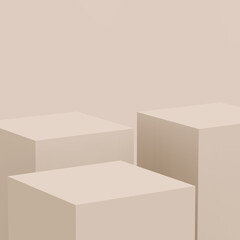 3d brown creamy cube and box podium minimal scene studio background. Abstract 3d geometric shape object illustration render. Natural color tones.